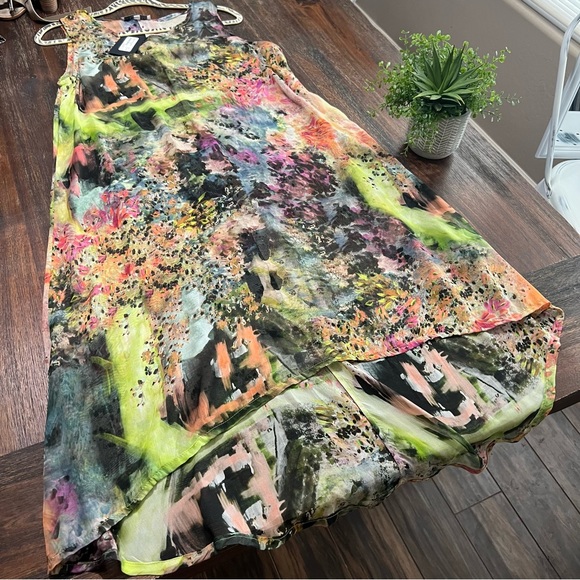 Bryn Walker Silk dress floral tie dye sheer shift Midi Dress Small NWT - Picture 16 of 17